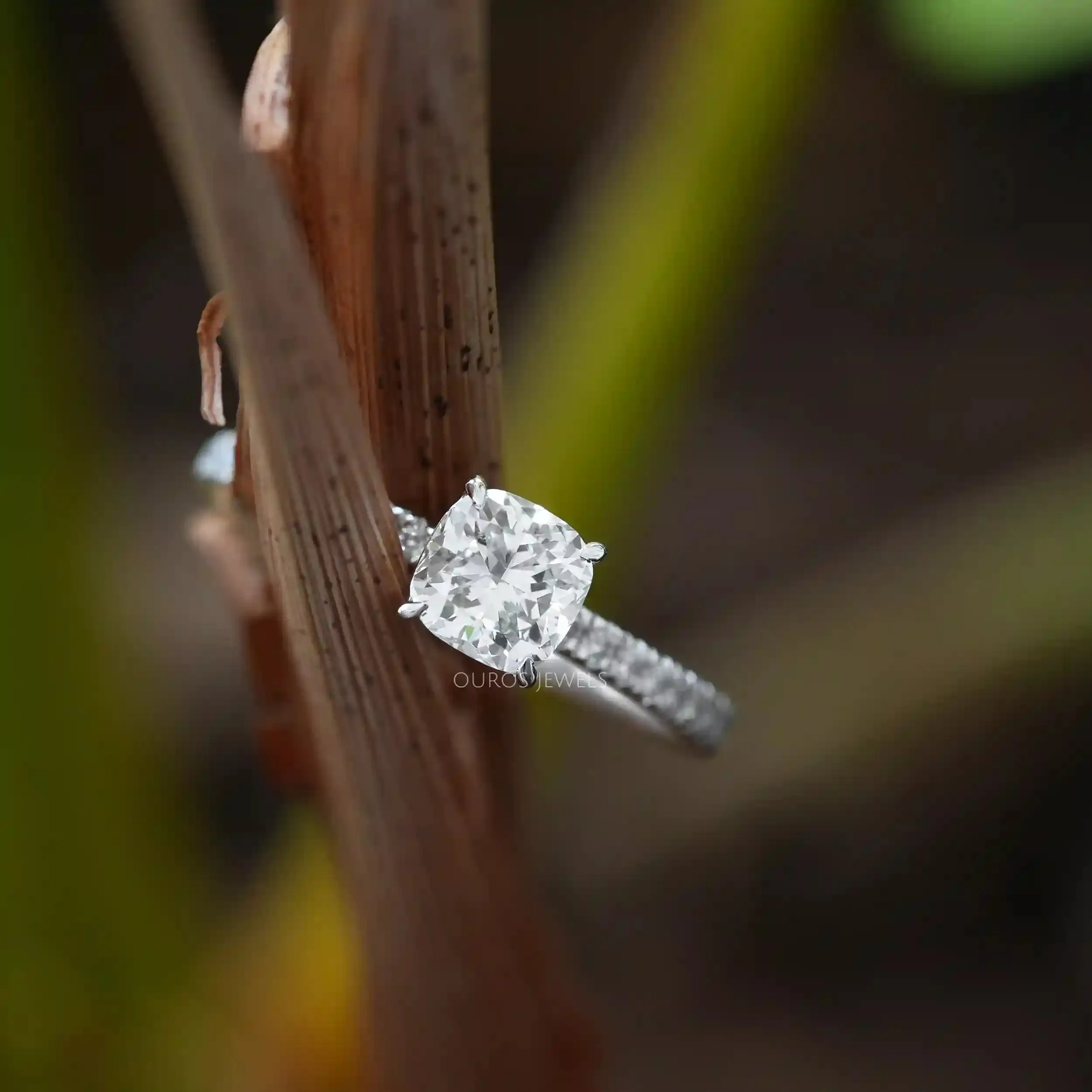 Cushion Cut Solitaire Accent Diamond Ring