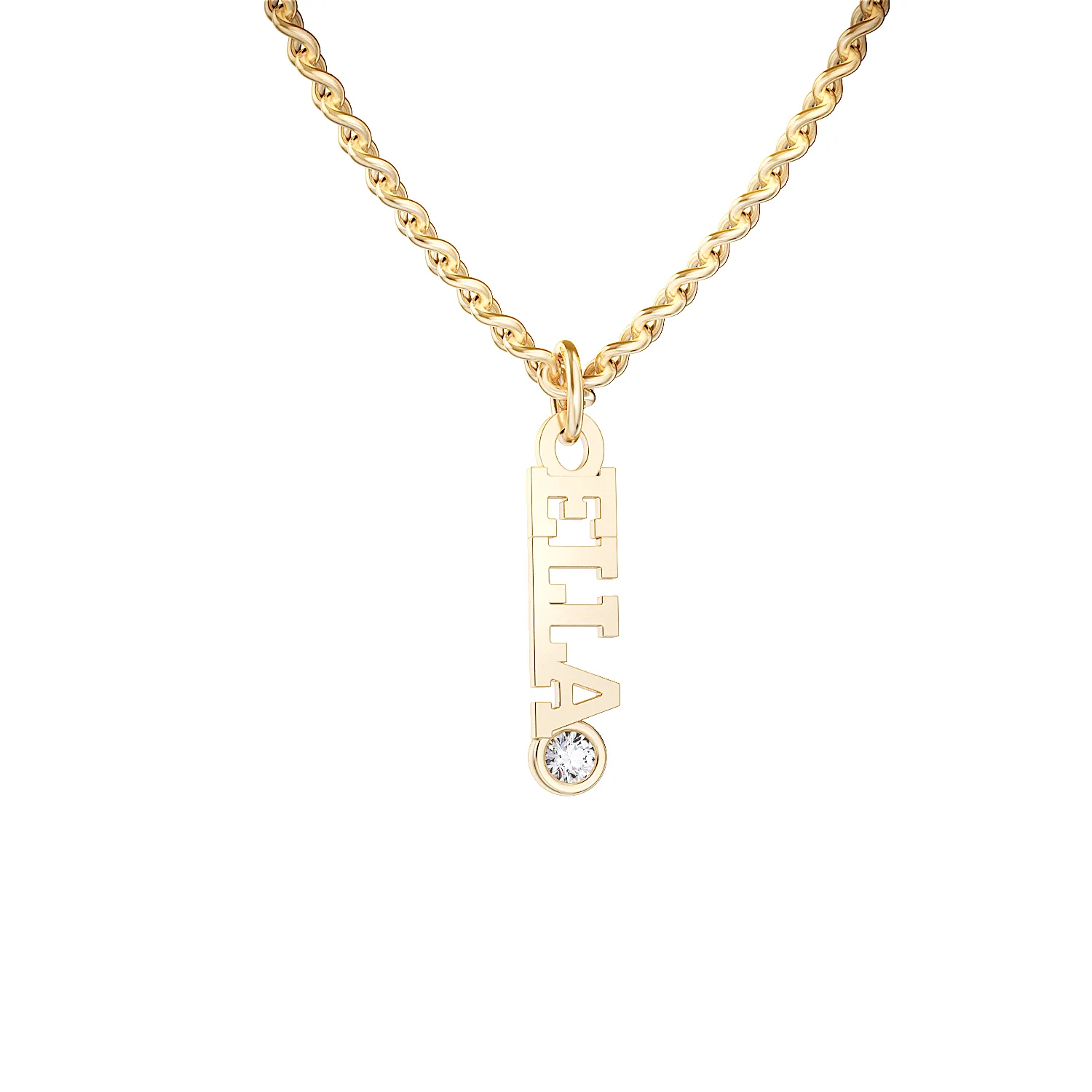 Custom Personalized Vertical Name Necklace with 3 inscriptions, 18 characters, 3 natural diamonds