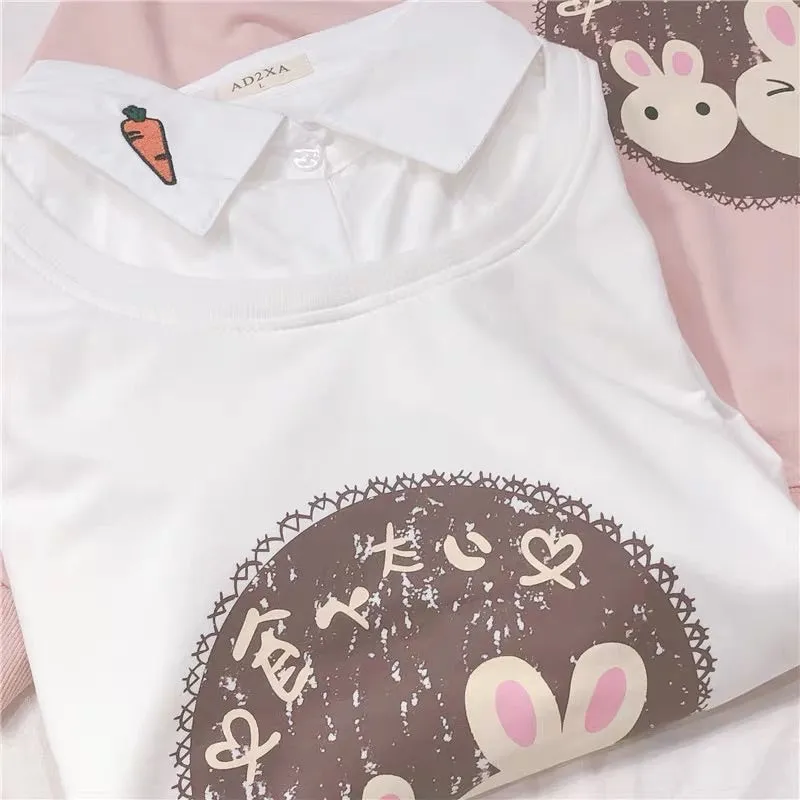 CUTE BUNNY BESTIE FAKE TWO-PIECES SWEATSHIRT BY30706