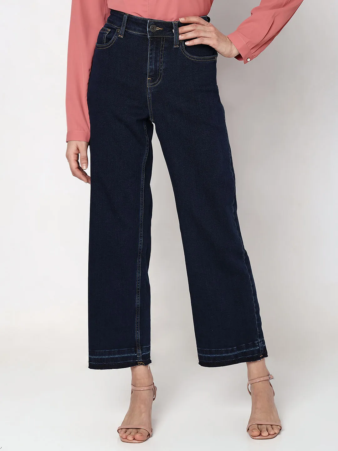 Dark Blue High Rise Jade Straight Fit Jeans