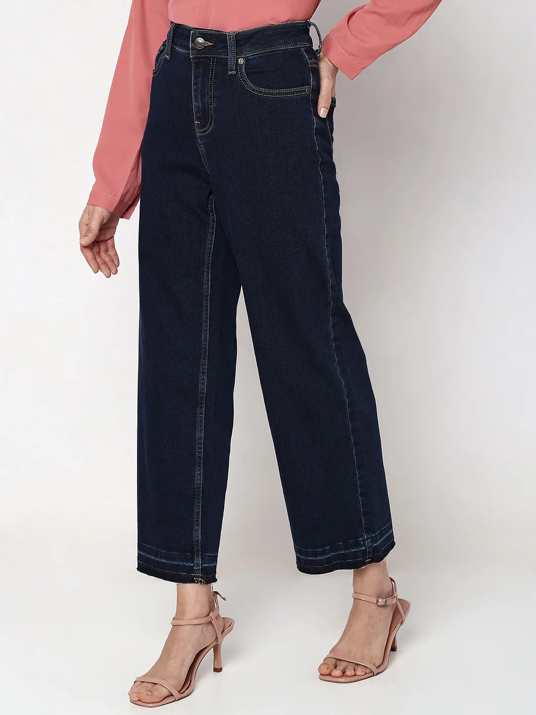 Dark Blue High Rise Jade Straight Fit Jeans