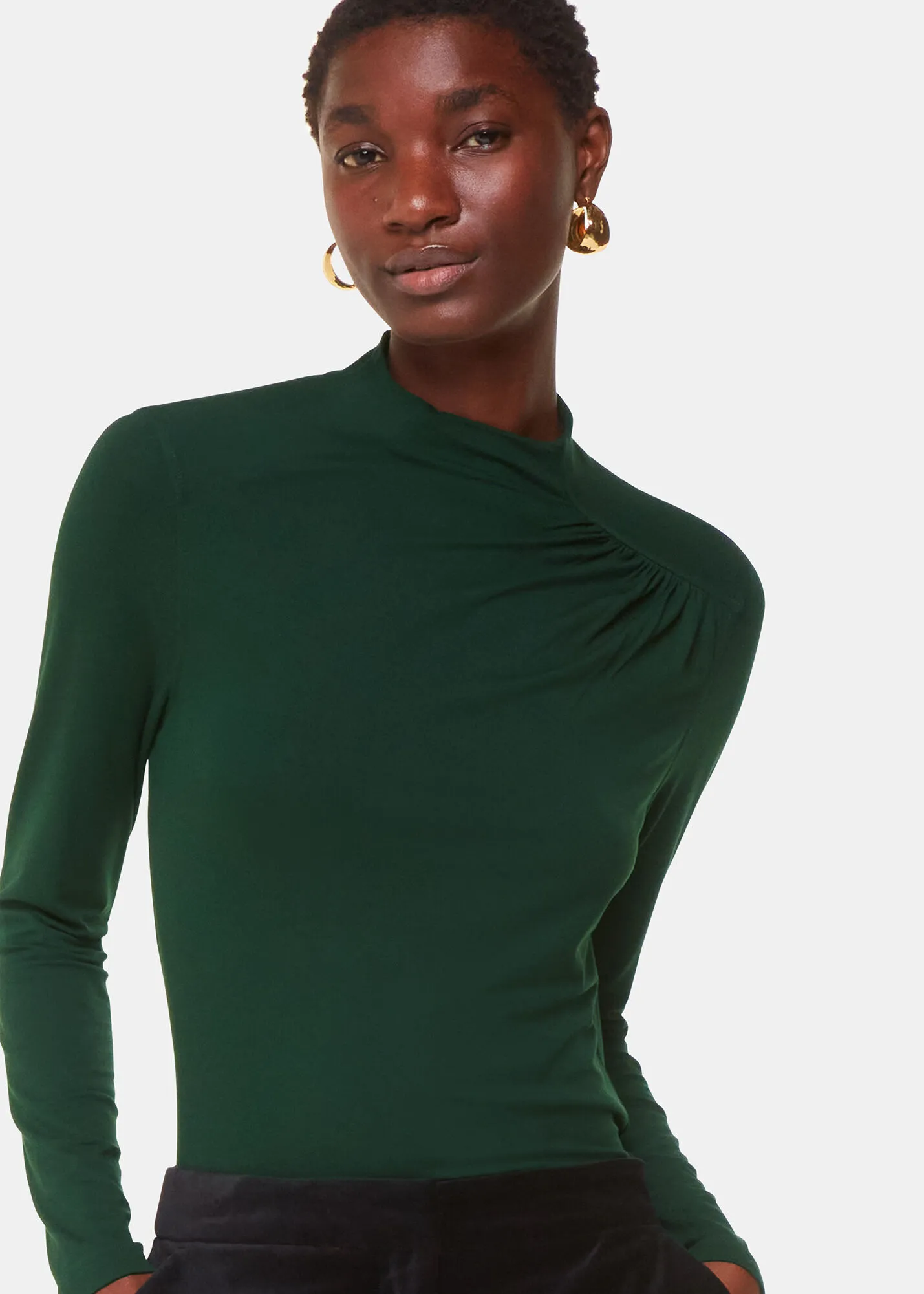 Dark Green Ruched Front Detail Jersey Top