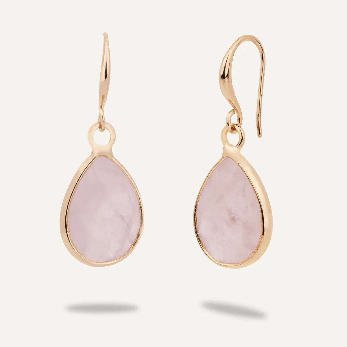 DE0999D -Gold Rose Quartz Hook Earrings- D&X London