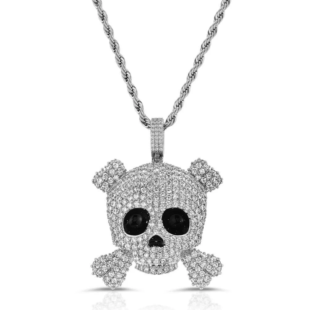 Diamond Skull Necklace Pendant & Rope Chain