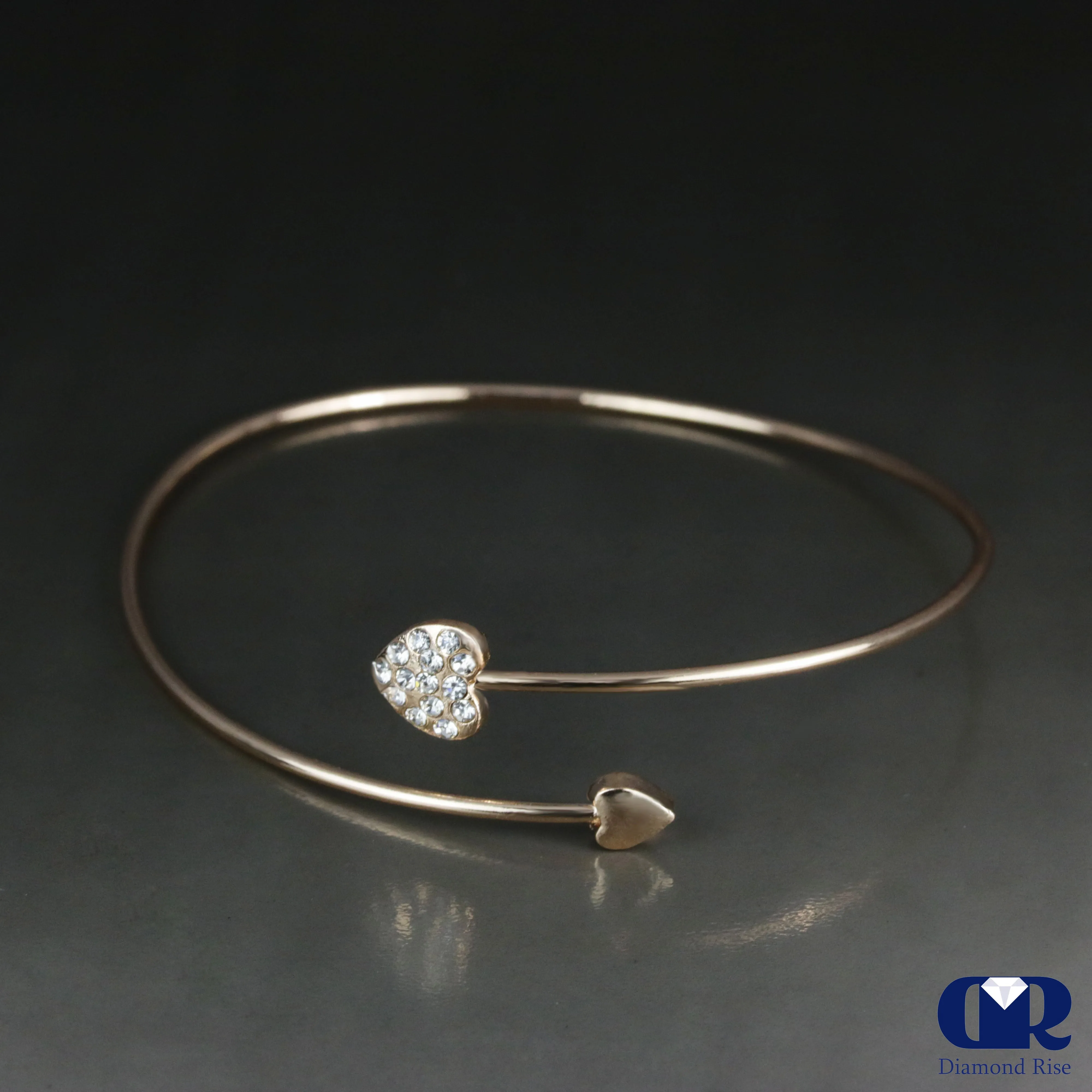 Diamonds Open Heart Shaped Bangle In 14K Solid Gold