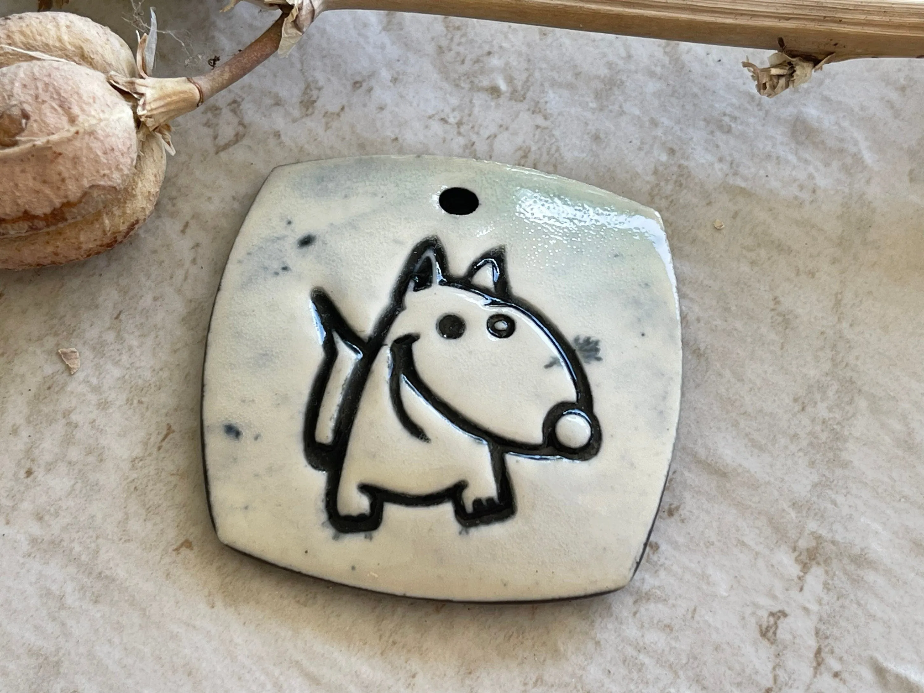 Dog Pendant, Black and White Pendant, Red Pendant, Porcelain Ceramic Pendant, Jewelry Making Components