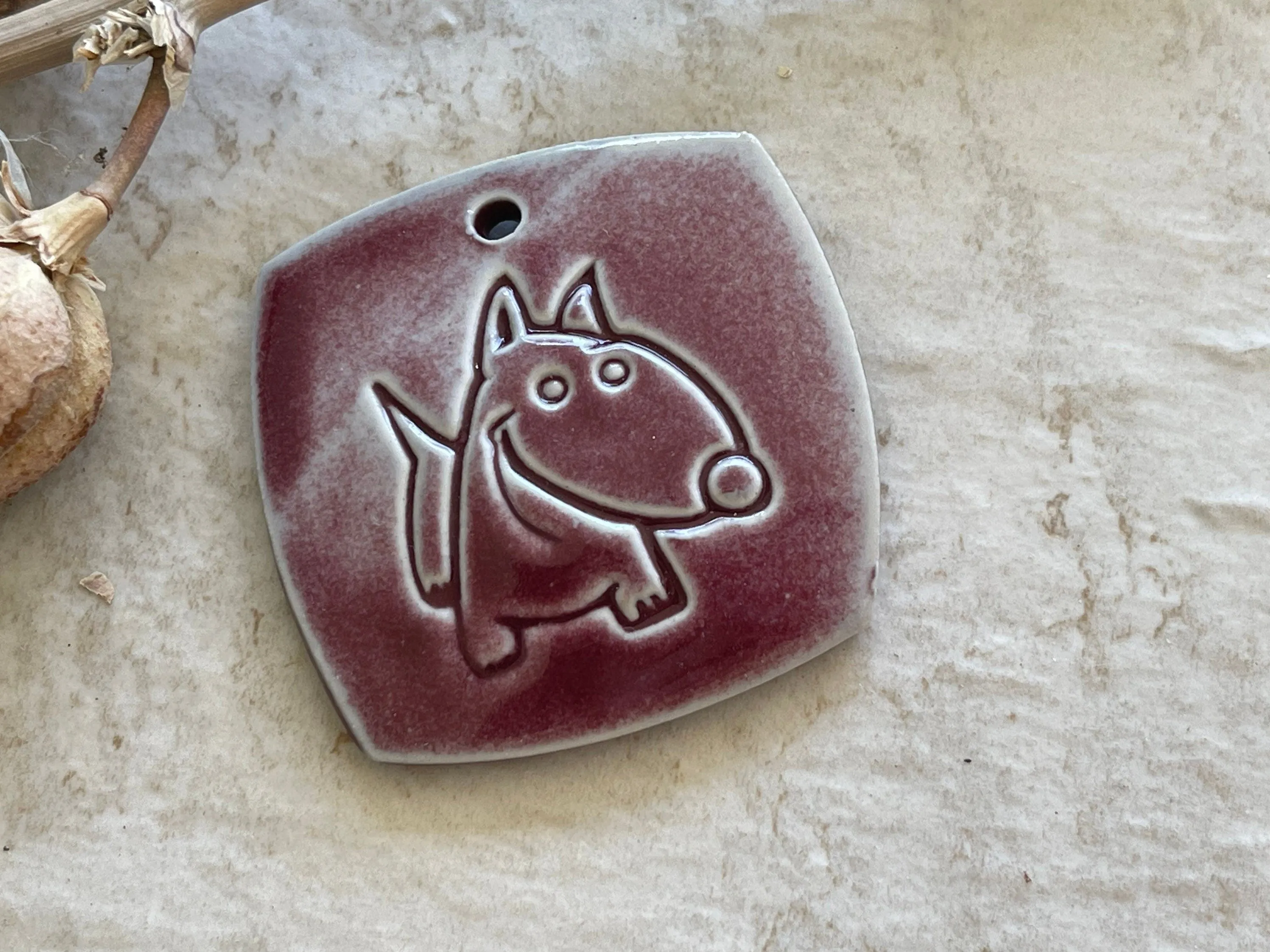 Dog Pendant, Black and White Pendant, Red Pendant, Porcelain Ceramic Pendant, Jewelry Making Components