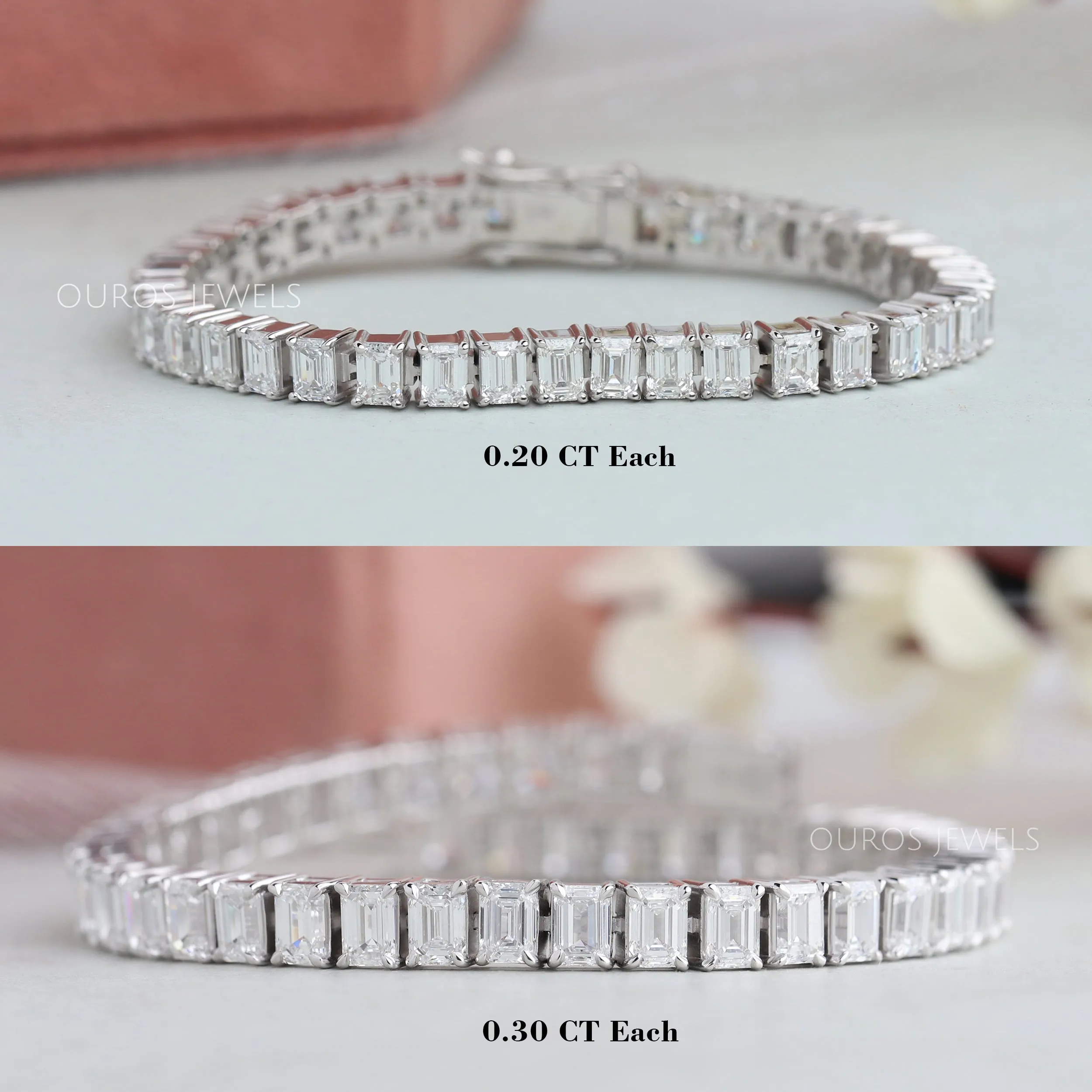 Emerald Cut Lab Grown Diamond stackable Tennis Bracelet