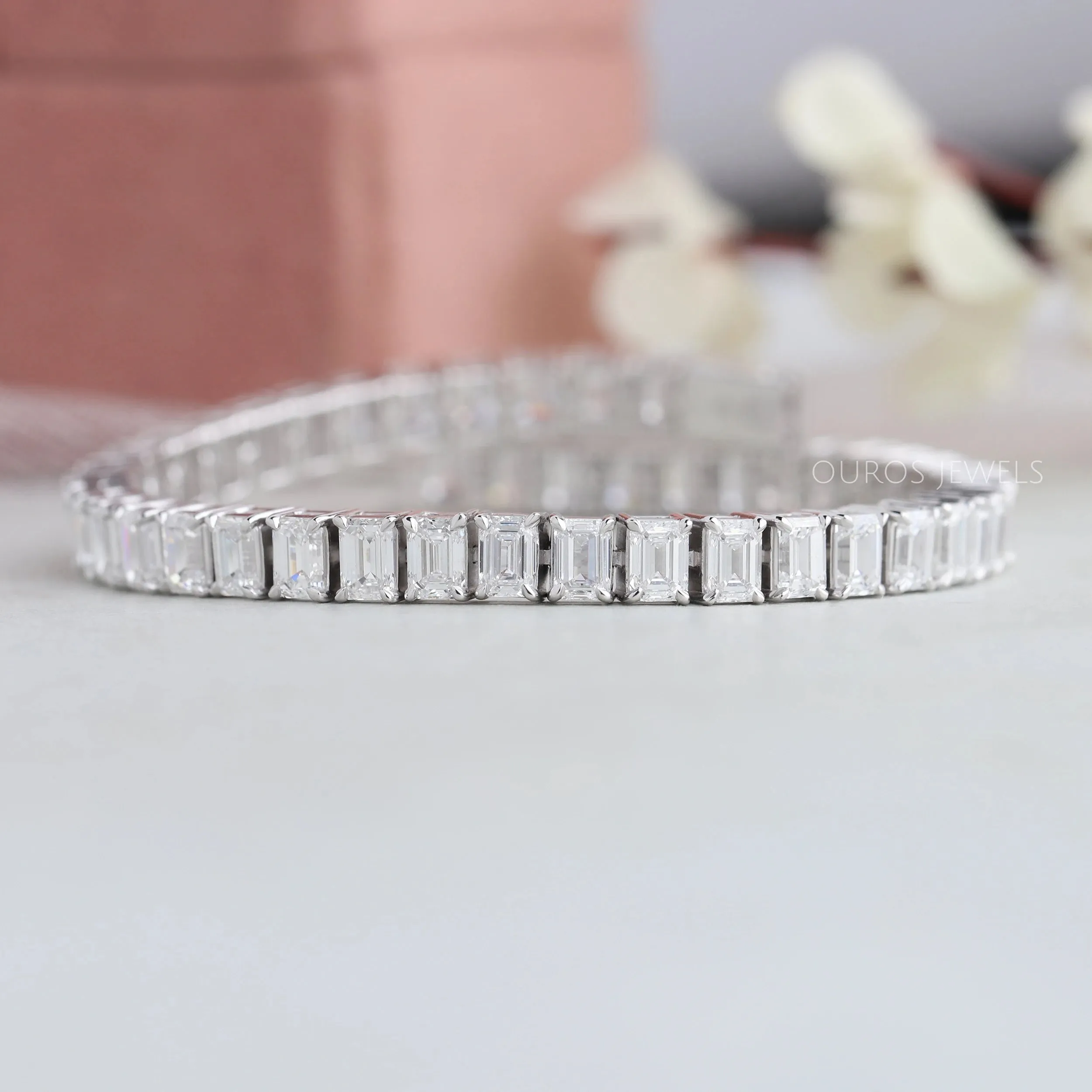 Emerald Cut Lab Grown Diamond stackable Tennis Bracelet