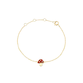 Enamel Charm Bracelet - White Diamond and Mushroom / 14k Yellow Gold