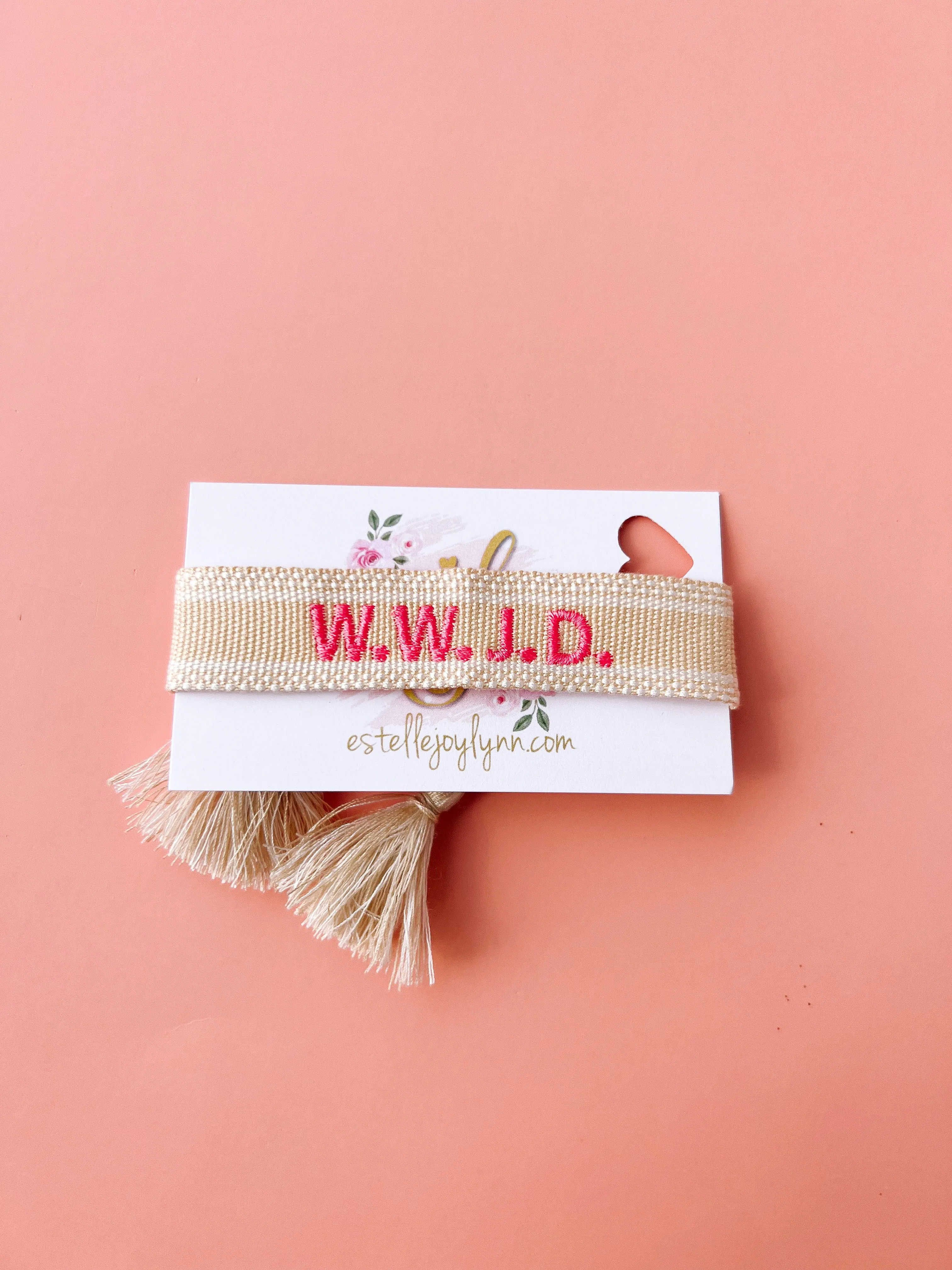 estellejoylynn - W.W.J.D. Bracelet / Religious Tassel Bracelet / WWJD | Bright Pink