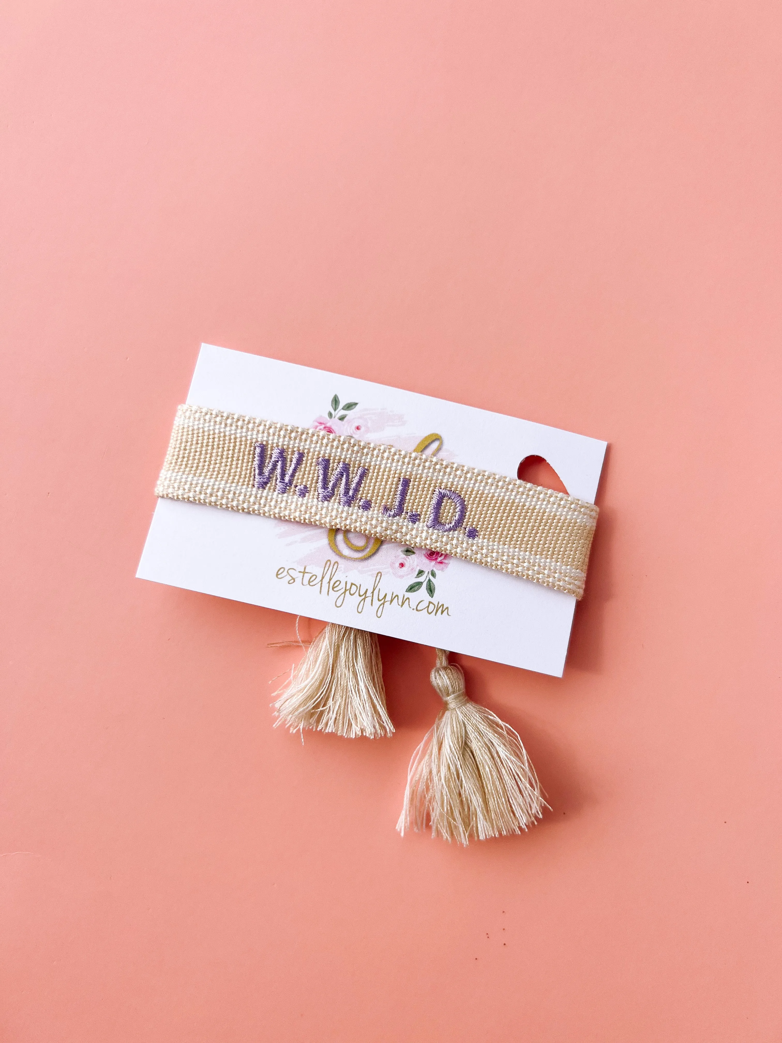 estellejoylynn - W.W.J.D. Bracelet / Religious Tassel Bracelet / WWJD | Lavender