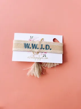 estellejoylynn - W.W.J.D. Bracelet / Religious Tassel Bracelet / WWJD | Medium Blue