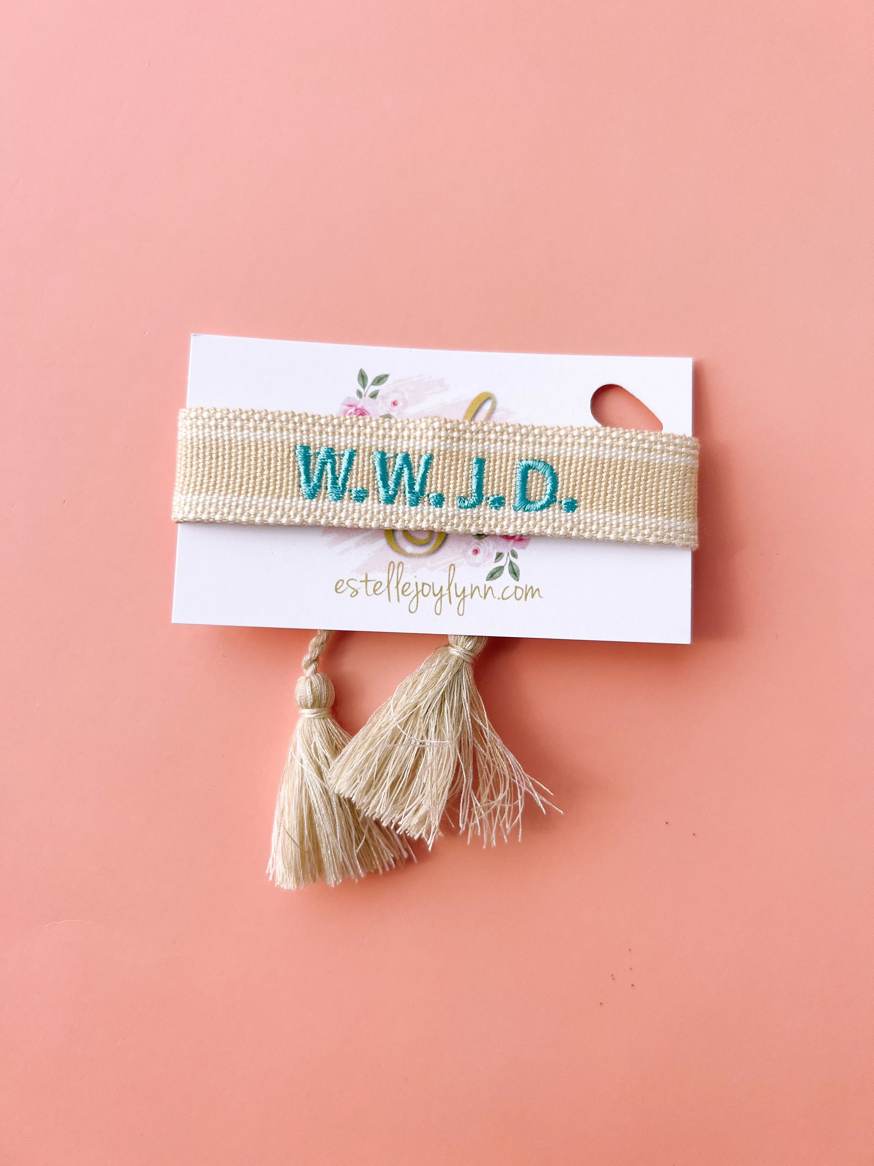 estellejoylynn - W.W.J.D. Bracelet / Religious Tassel Bracelet / WWJD |Teal