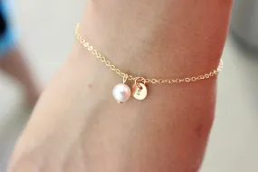 Flower Girl  Initial pearl Bracelet wedding gift