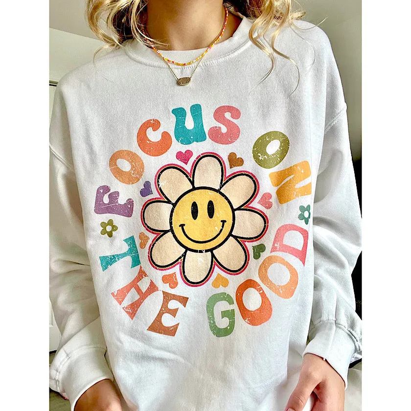 Focus On The Good Retro Gradient Crewneck Sweatshirt