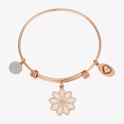 Footnotes Stainless Steel Semisolid Flower Bangle Bracelet