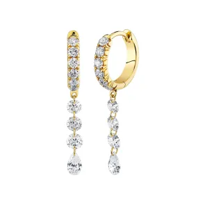 Four Pierced Diamond Dangle Hoops