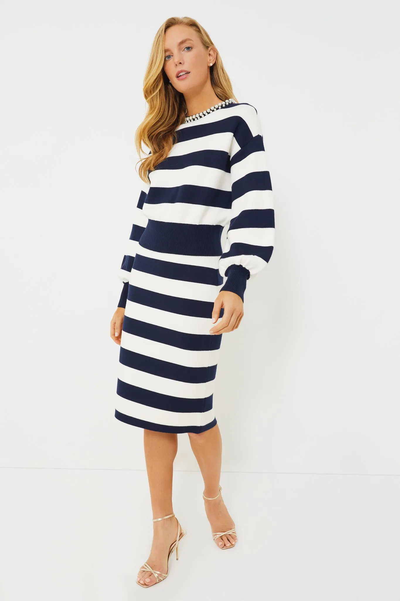 French Navy Awning Stripe Pearl Sweater