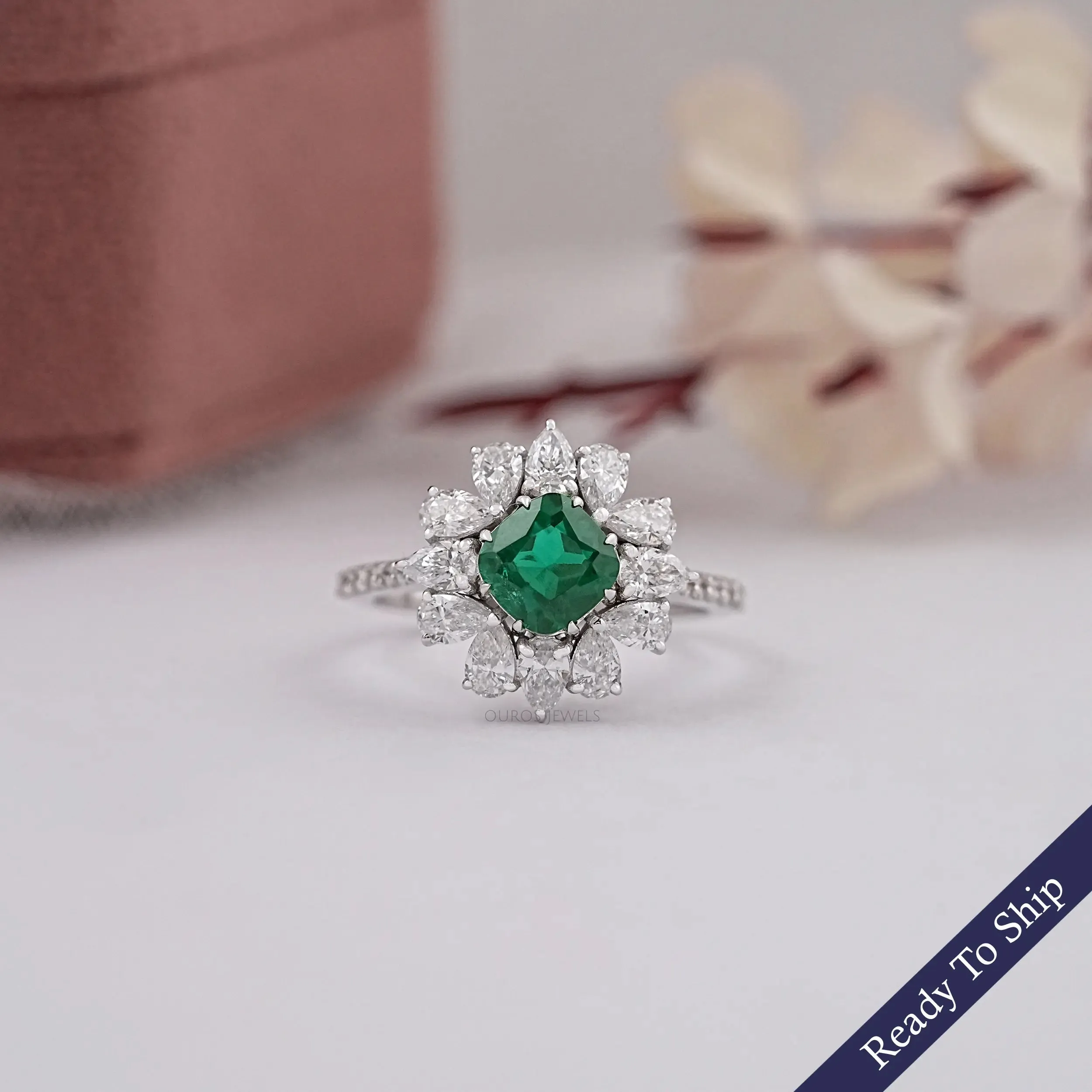 Gemstone Cushion Shape Halo Diamond Ring