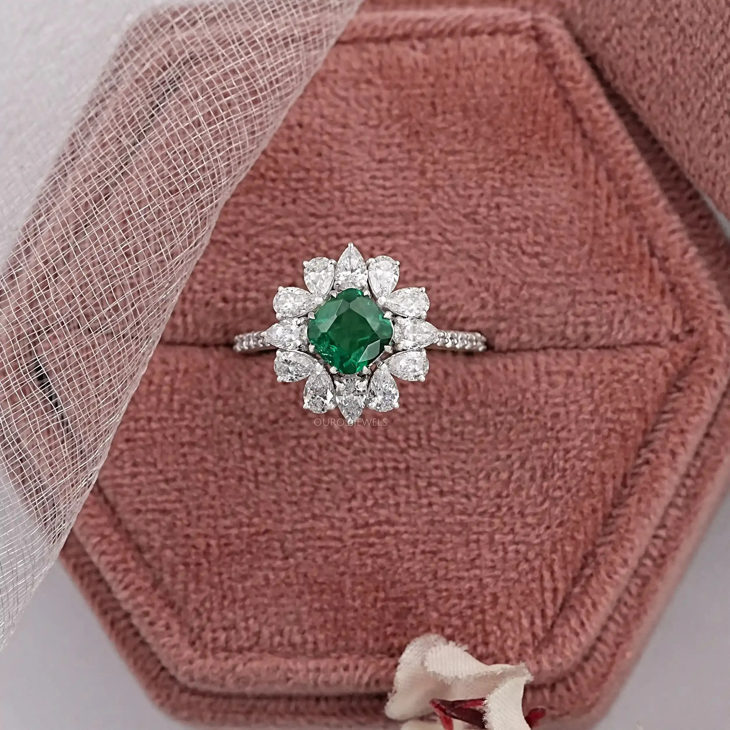 Gemstone Cushion Shape Halo Diamond Ring