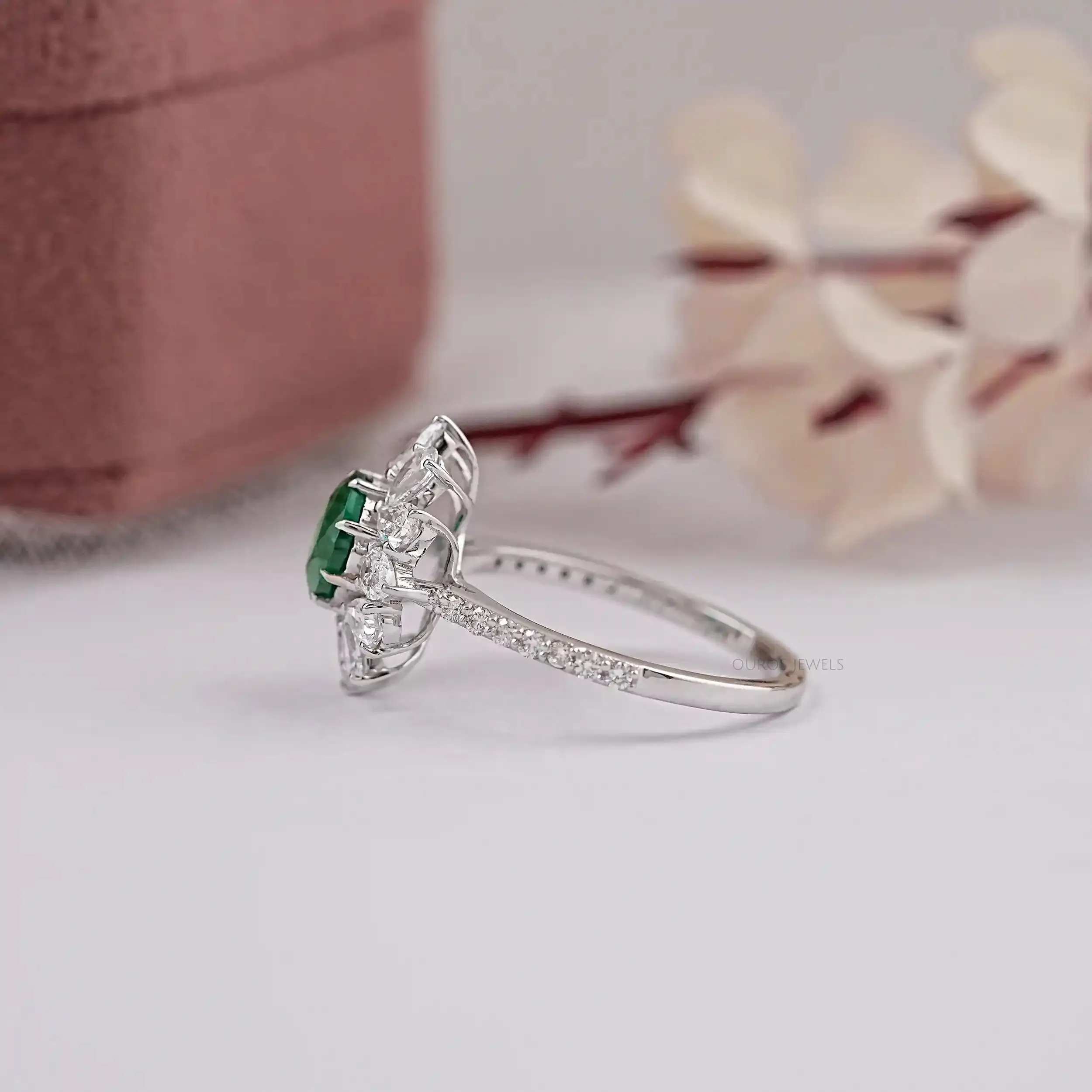 Gemstone Cushion Shape Halo Diamond Ring