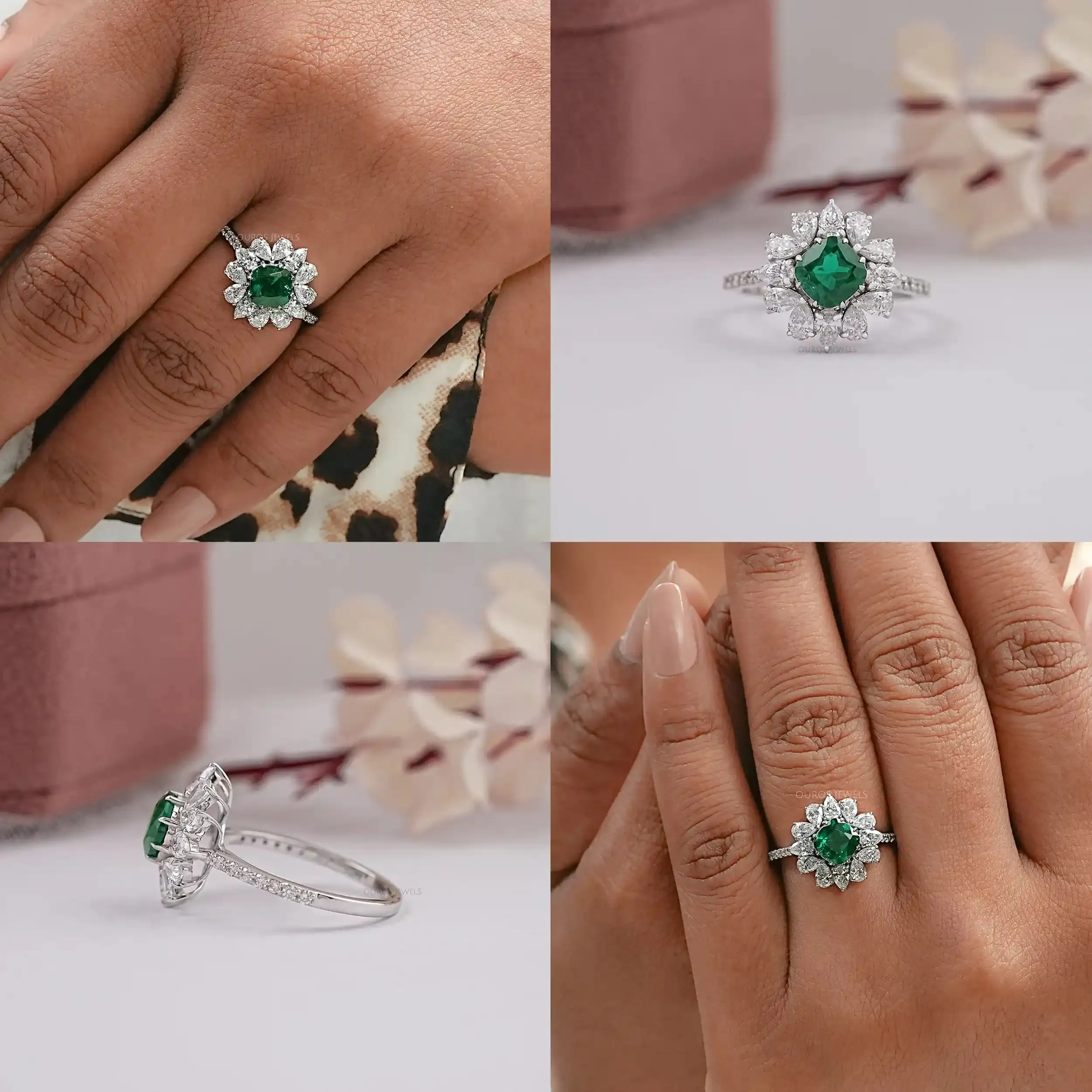 Gemstone Cushion Shape Halo Diamond Ring