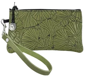 Ginkgo Leather Zip Wristlet Pouch