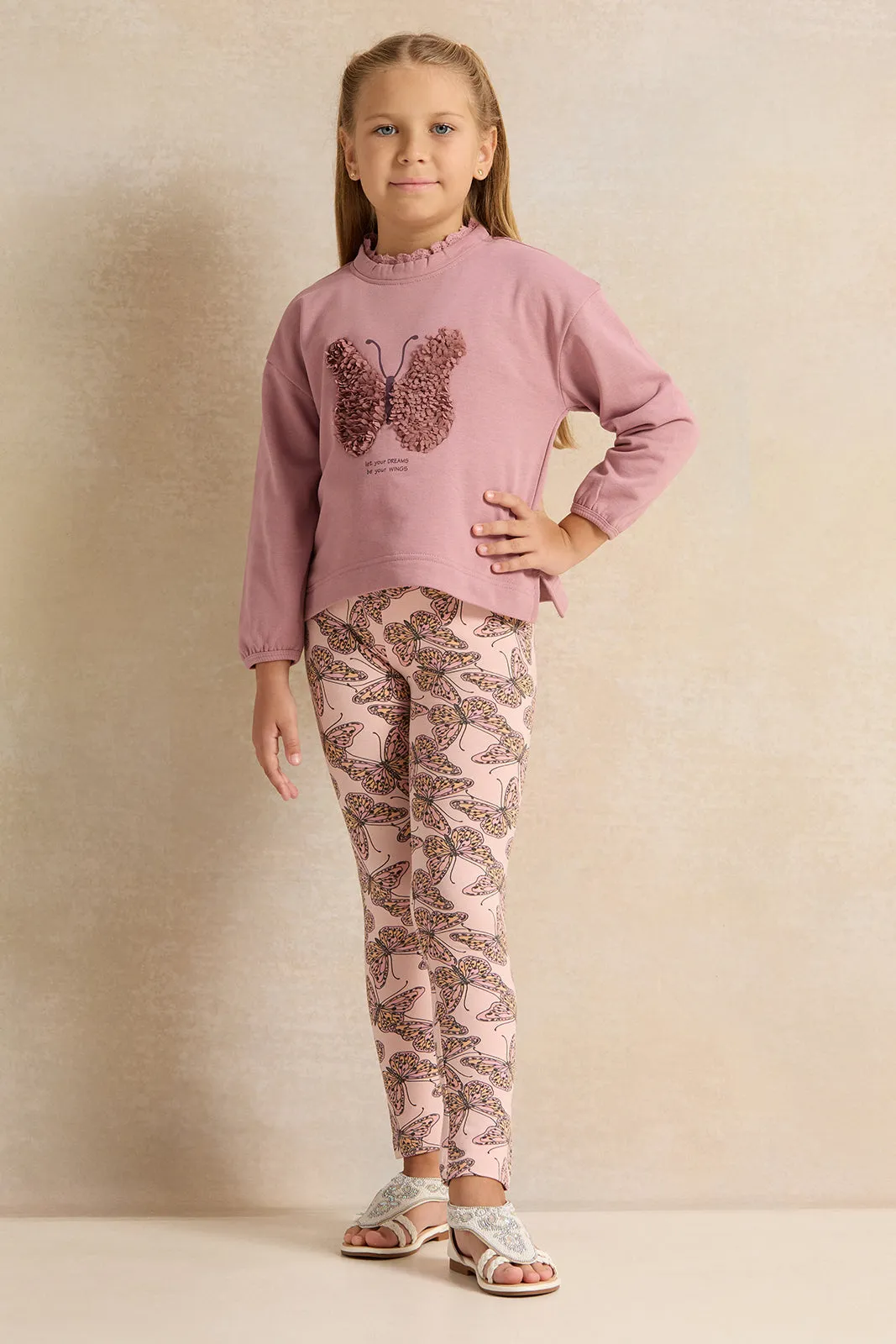 Girls Pink 3D Butterfly Embellishment Sweatshirt