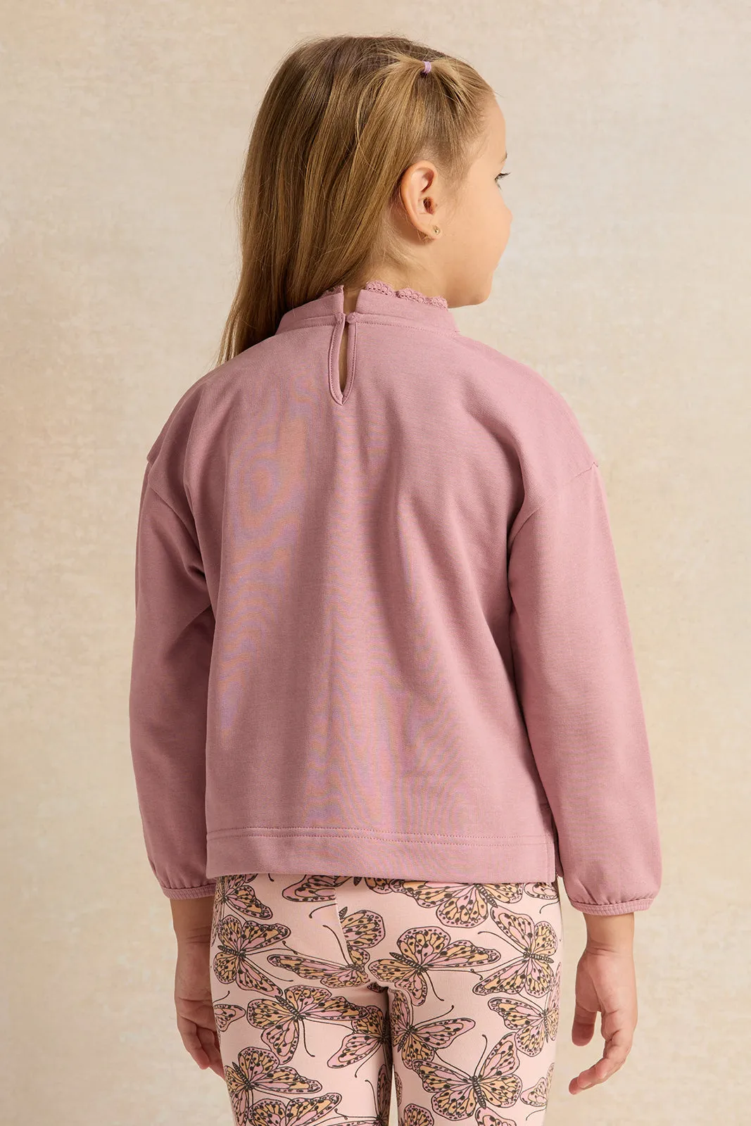 Girls Pink 3D Butterfly Embellishment Sweatshirt