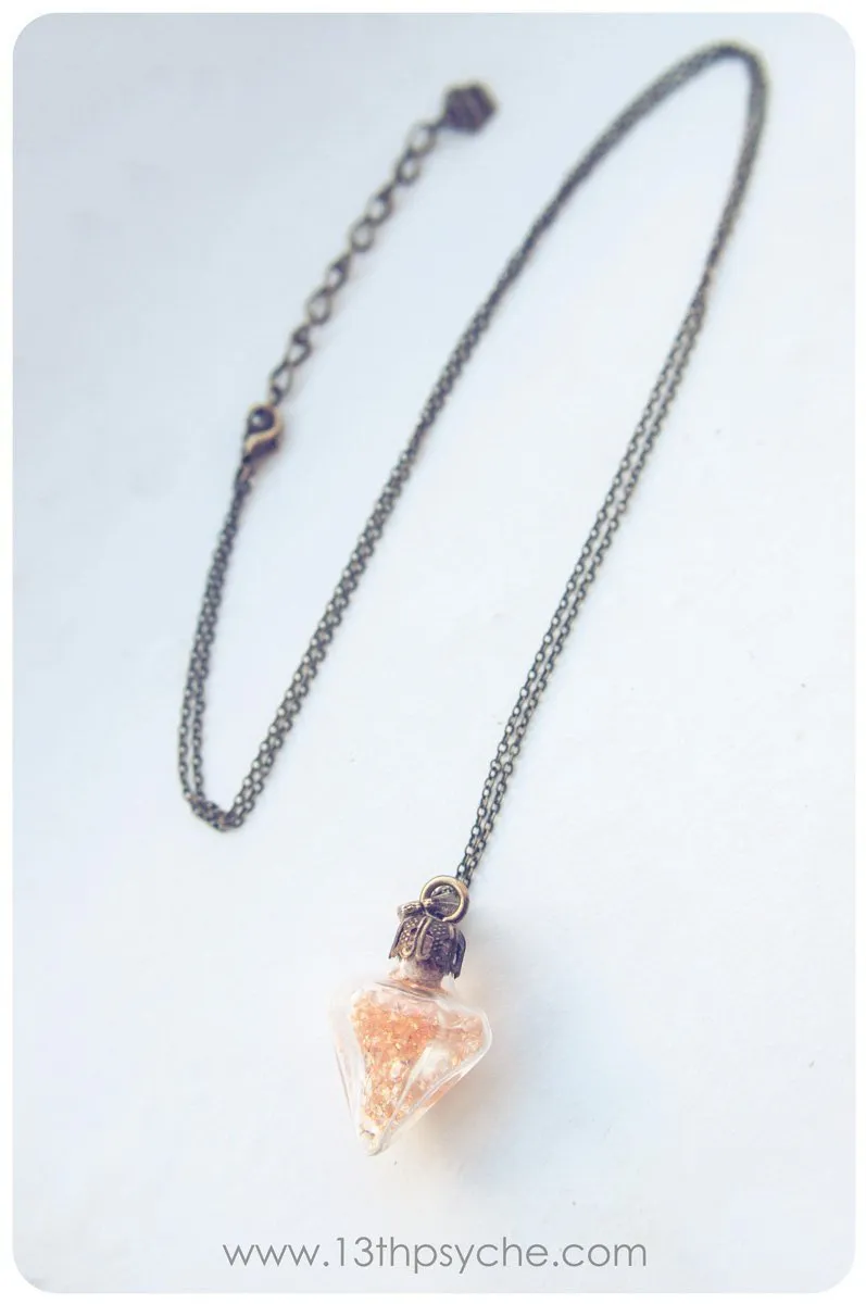 Glass pendulum diamond vial pendant necklace