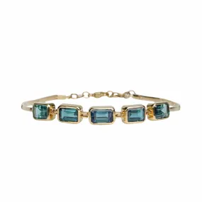 Gold Articulated Bezel-Set Blue-Green Tourmaline Baguette Bracelet