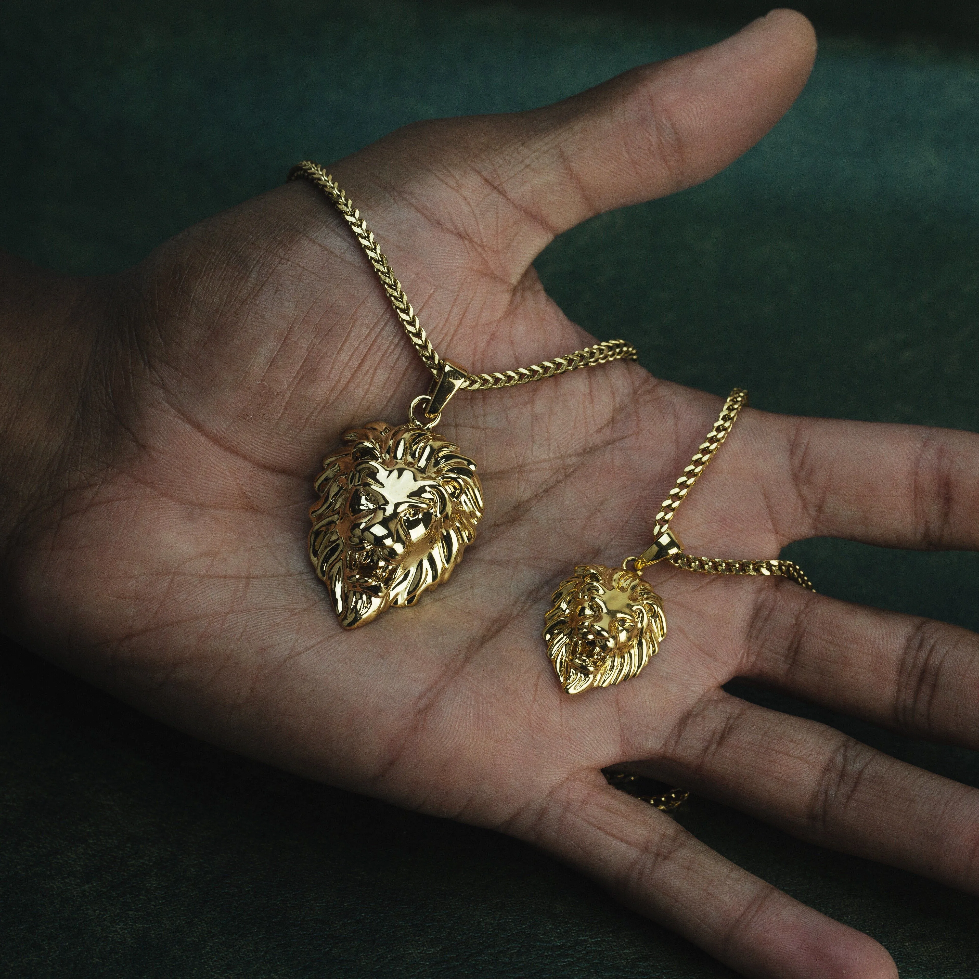 Gold Lion Head Necklace Pendant & Franco Gold Chain