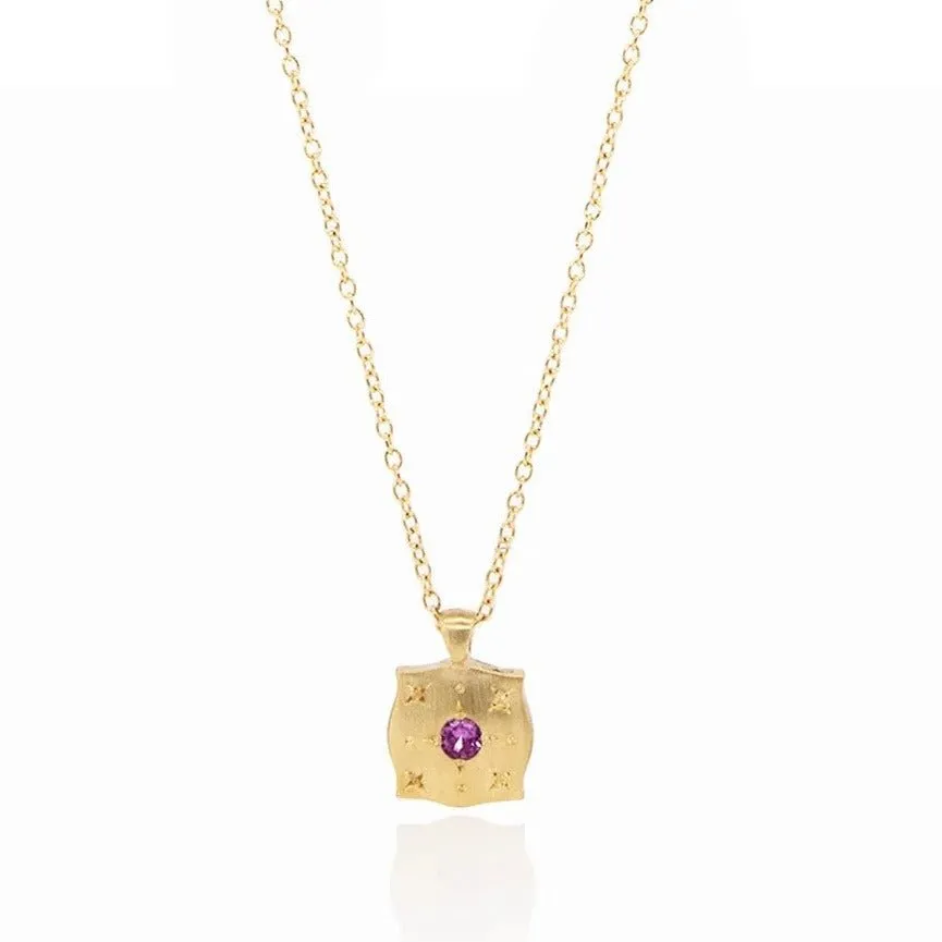 Gold Pillow Necklace with Pink Sapphire