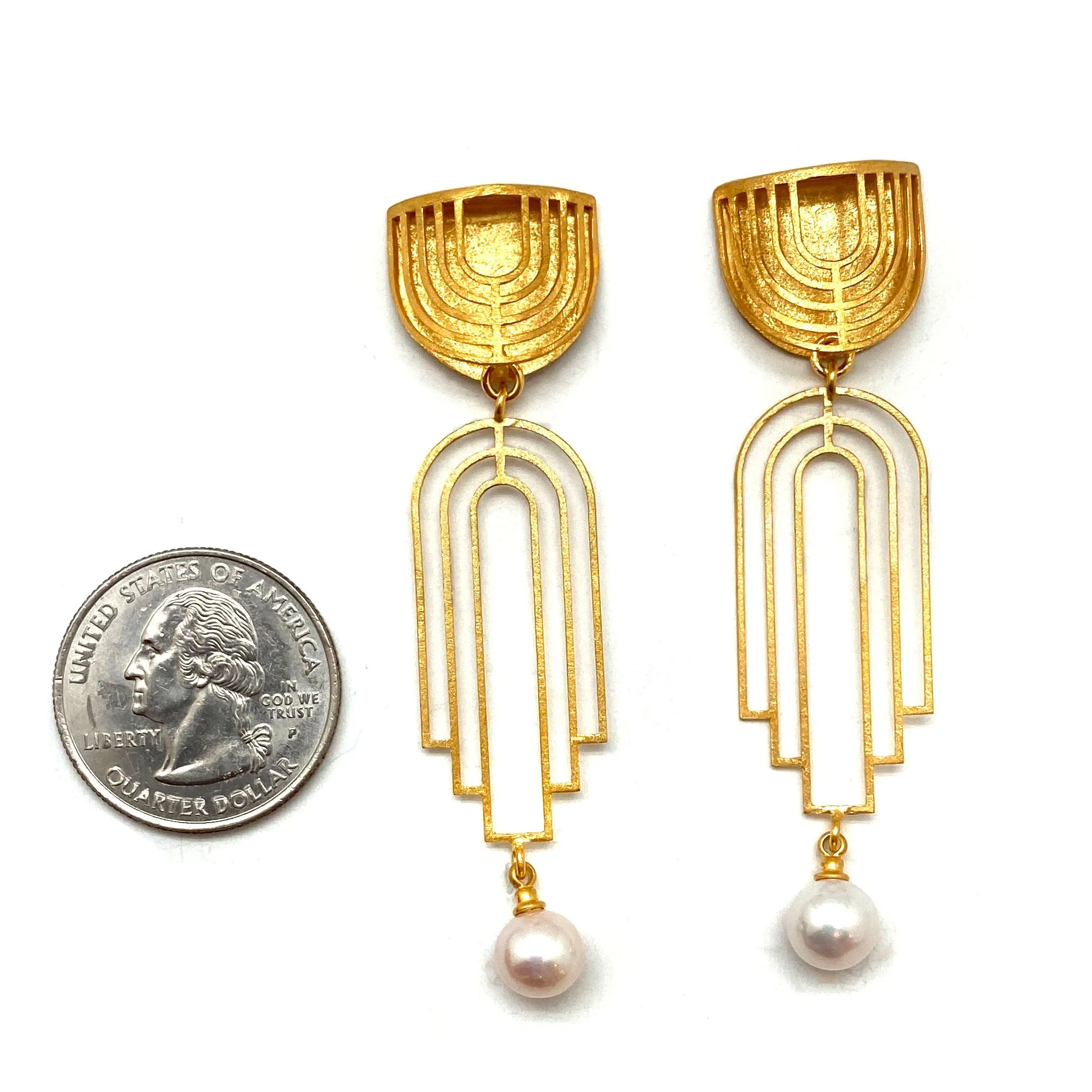 Gold Vermeil and Pearl Arch Earrings