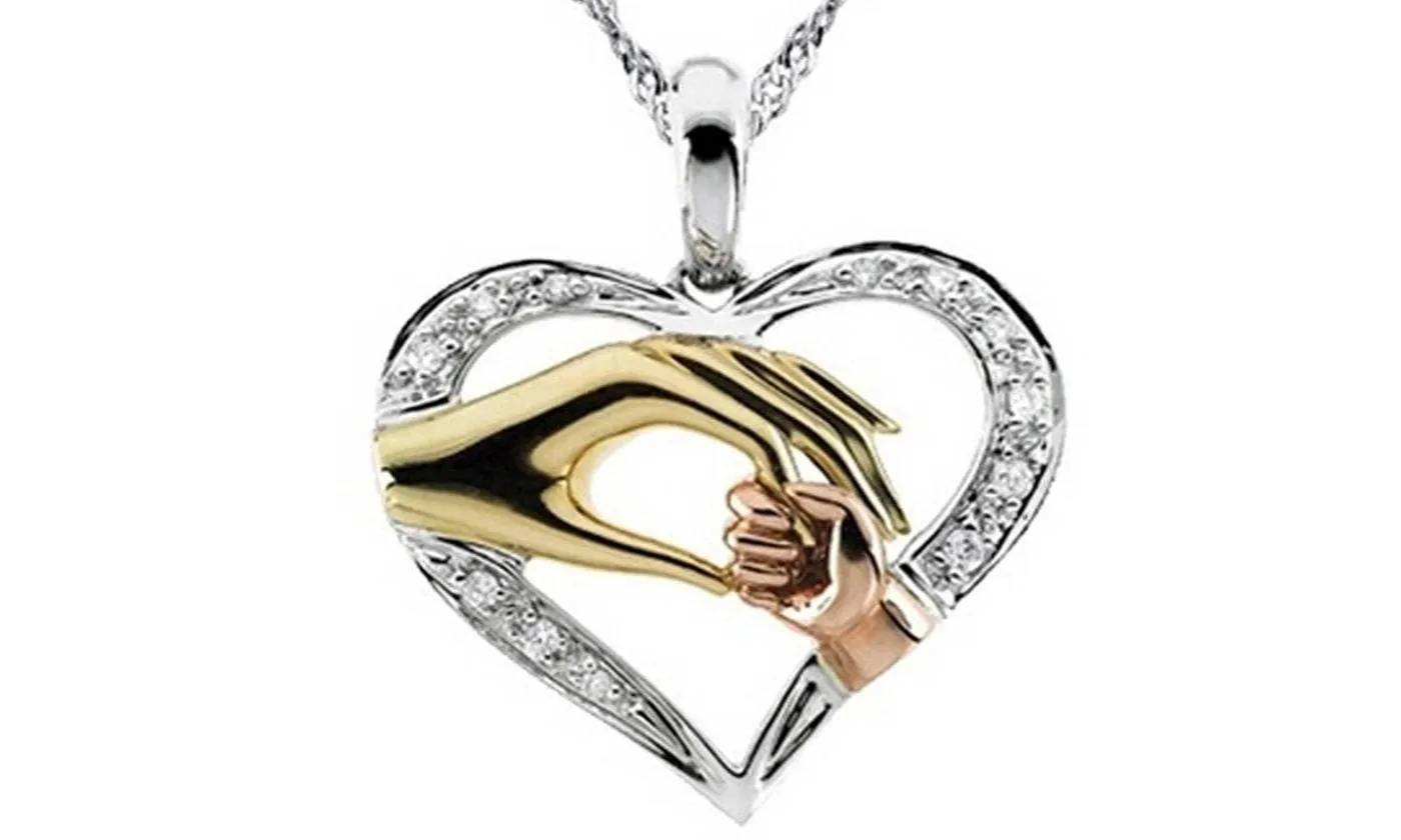 Golden Hand in hand Heart Love Pendant Necklace