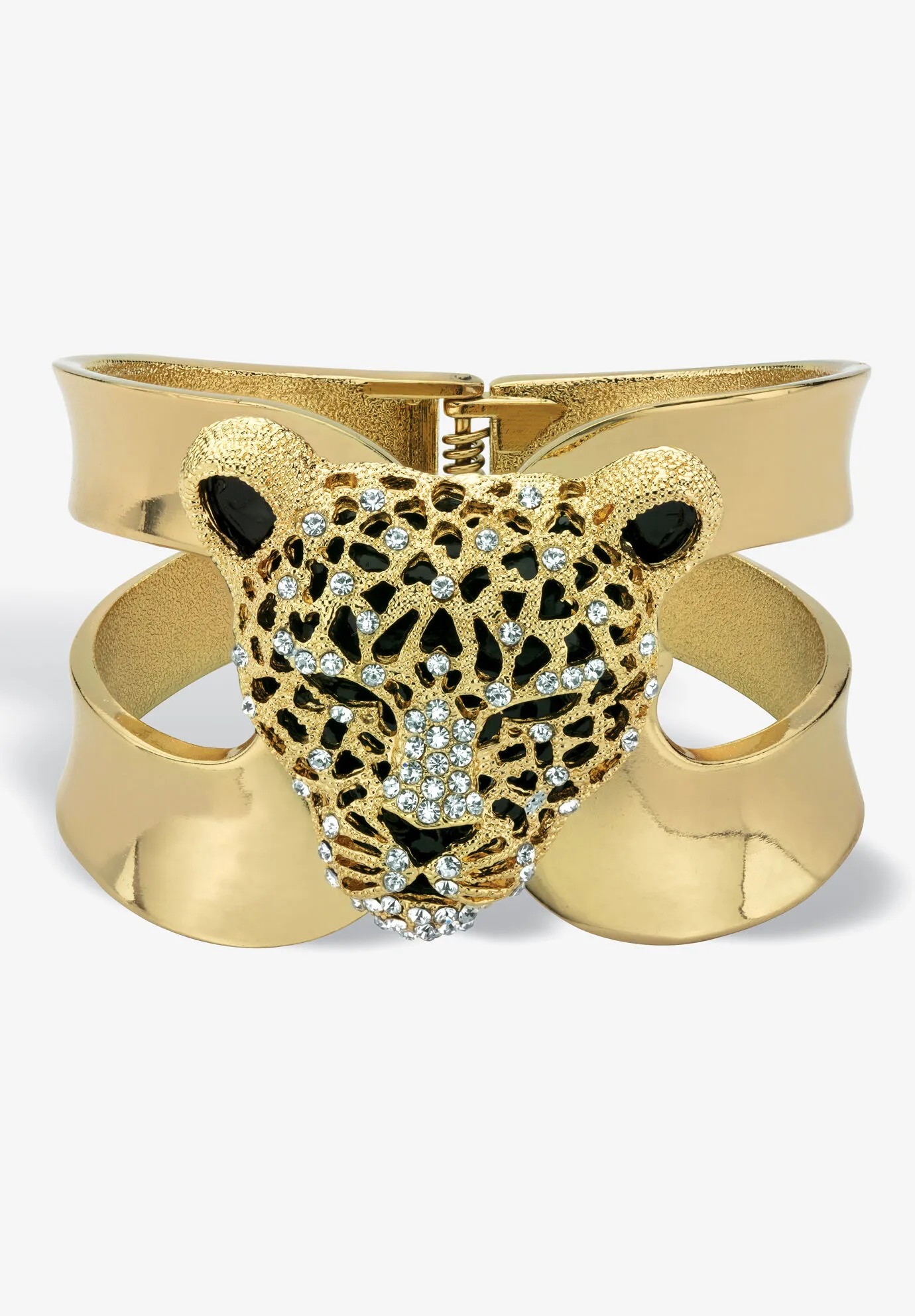 GOLDTONE CRYSTAL LEOPARD HINGED CUFF BANGLE BRACELET (50M