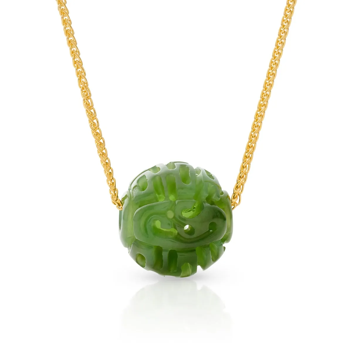 Green Nephrite Jade Dragon Ball Pendant Necklace