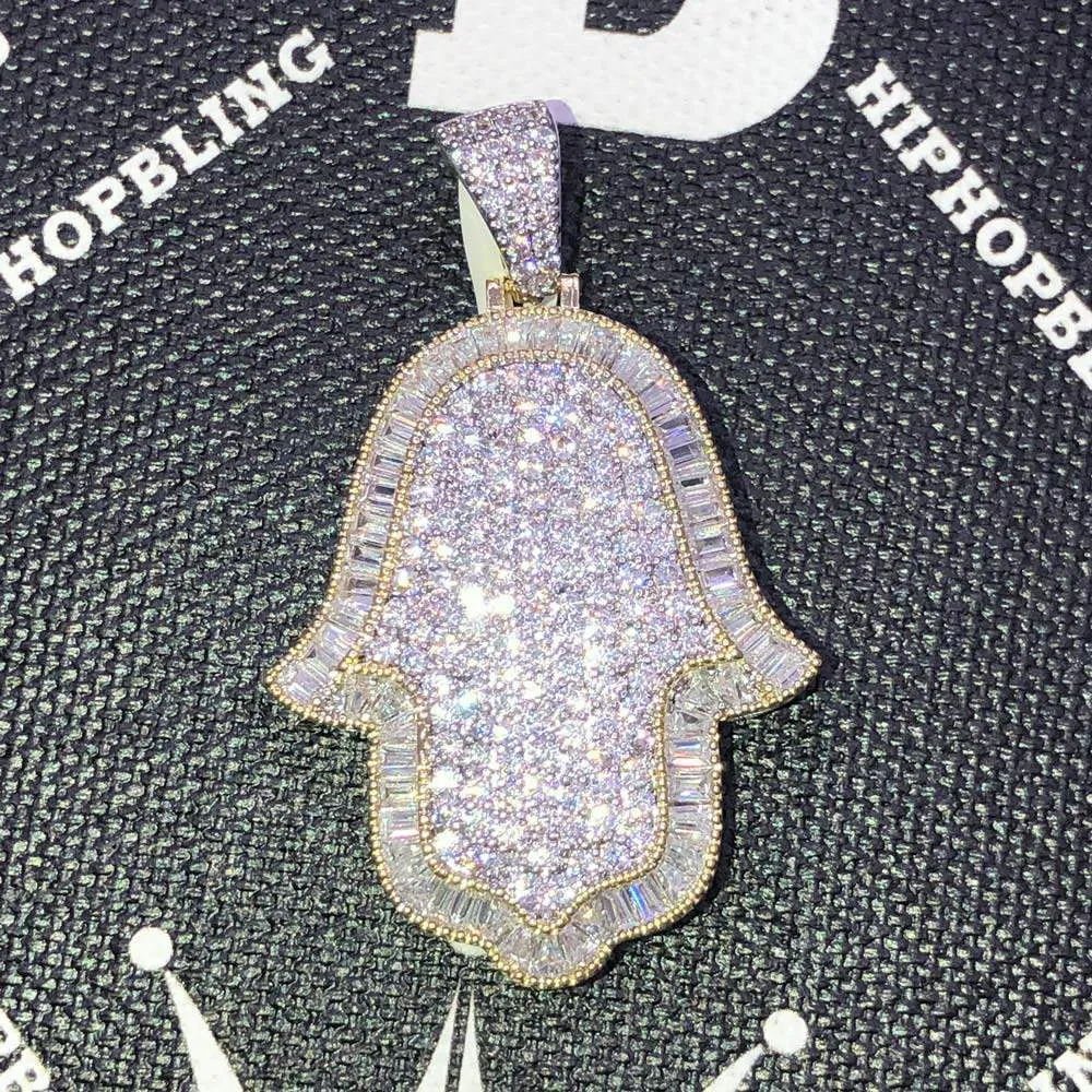 Hamsa Baguette Edge CZ Hip Hop Bling Bling Pendant