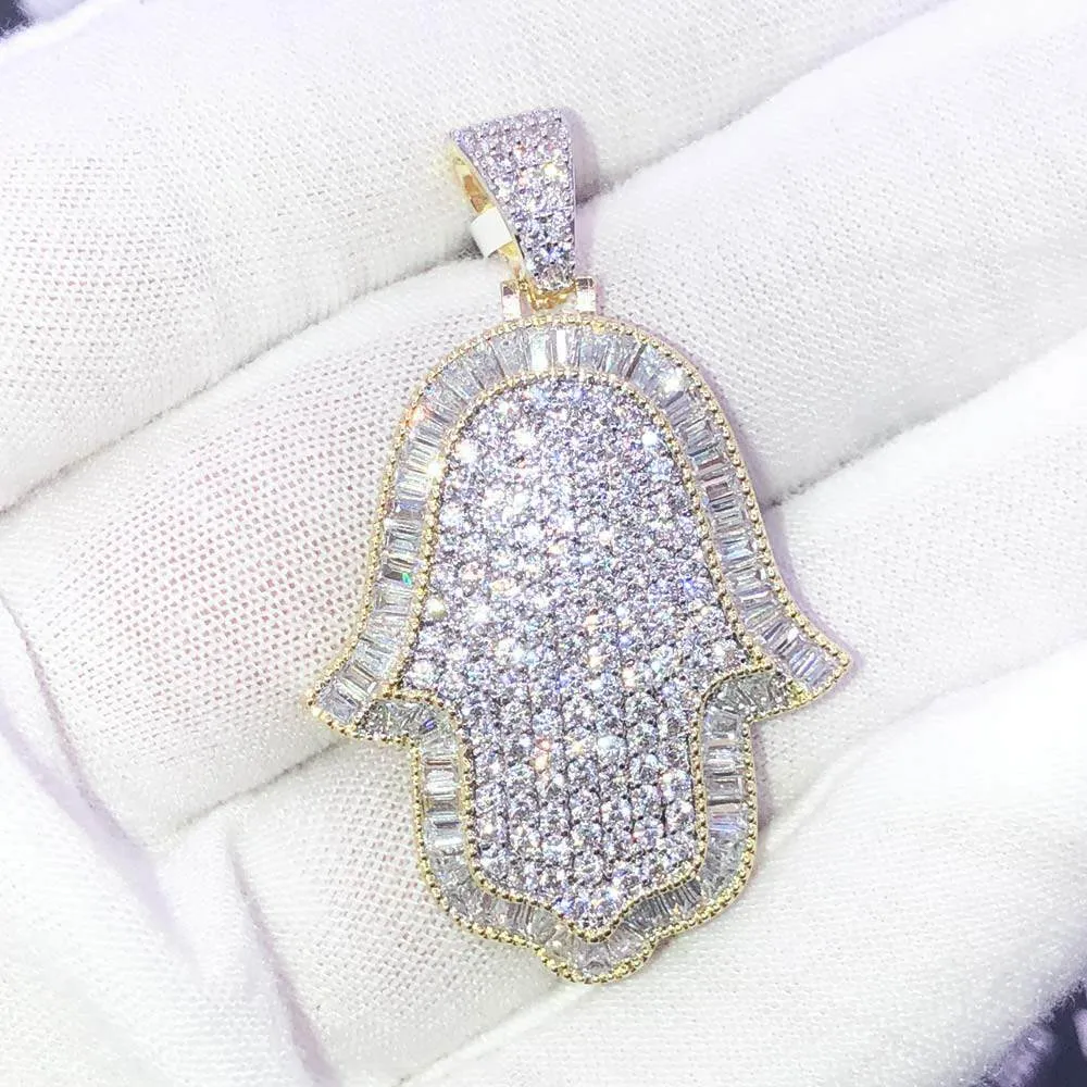 Hamsa Baguette Edge CZ Hip Hop Bling Bling Pendant