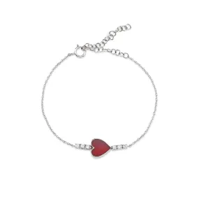 Heart Bracelet - White Diamond and Carnelian / 14k White Gold