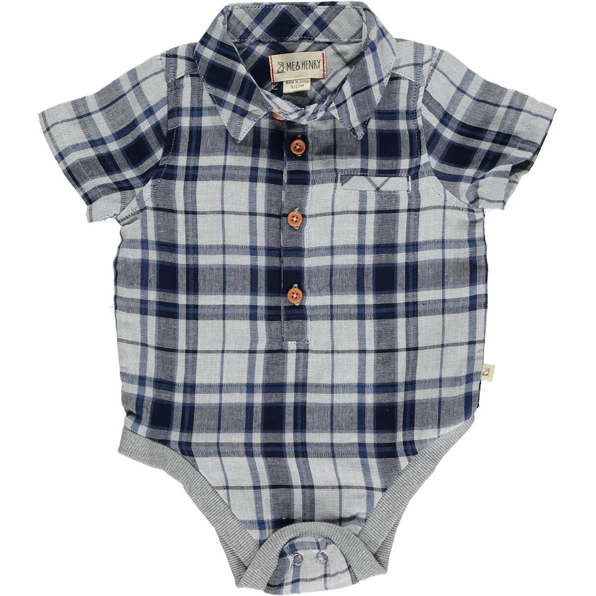 Helford Navy Plaid Collared s/s Onesie