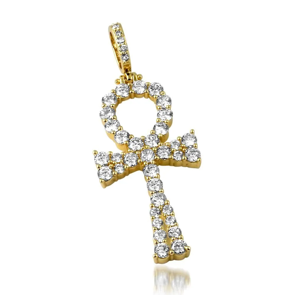 Hot Ankh Bling Bling CZ Cross in Gold