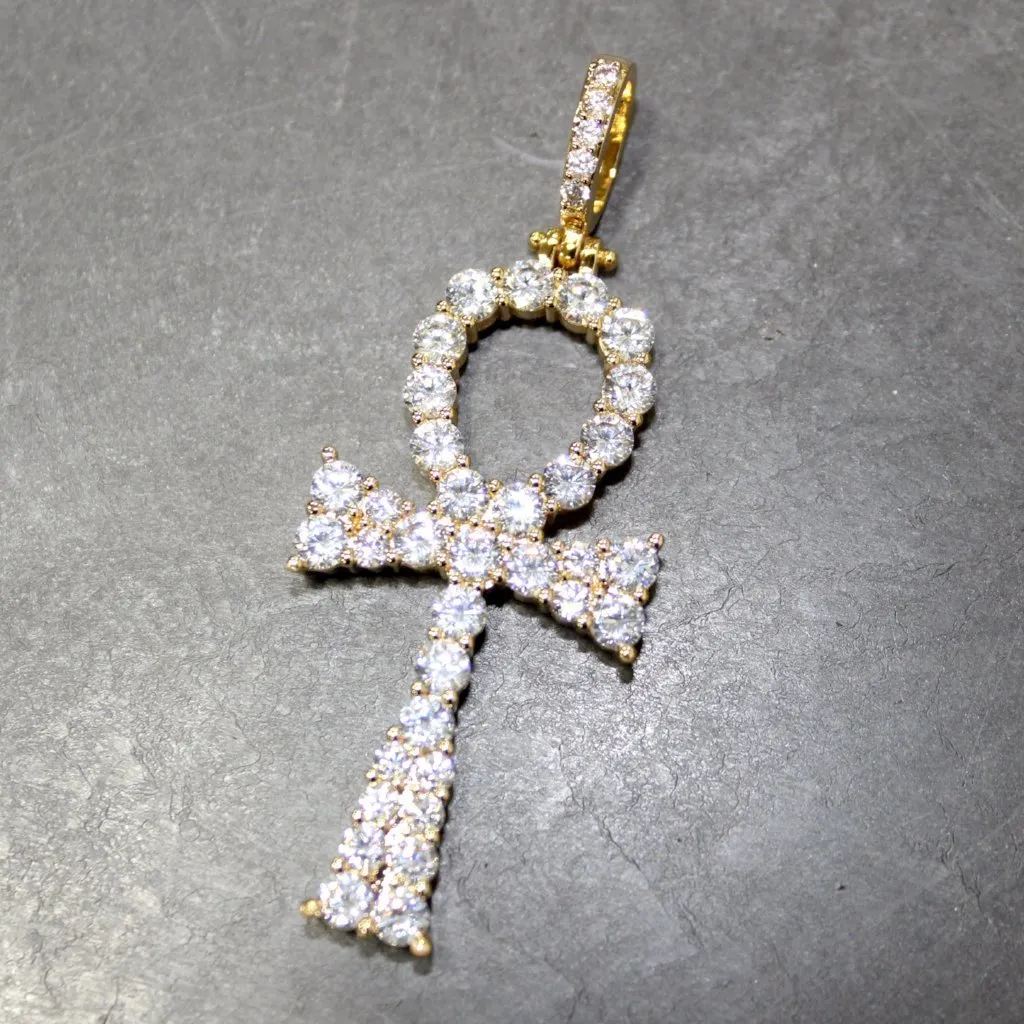 Hot Ankh Bling Bling CZ Cross in Gold