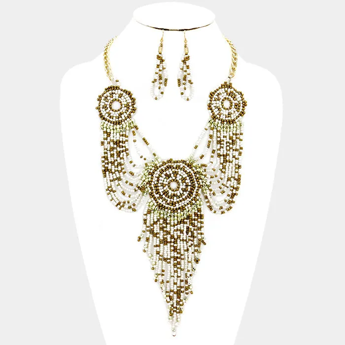 iLLASPARKZ Boho bead fringe bib necklace