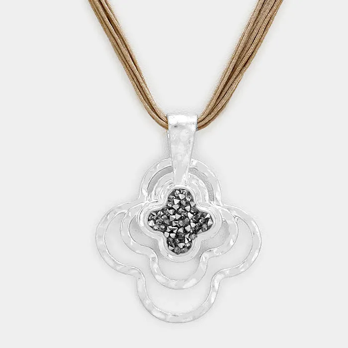 iLLASPARKZ Cord Hammered Metal Clover with Stone Necklace