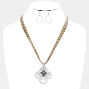 iLLASPARKZ Cord Hammered Metal Clover with Stone Necklace