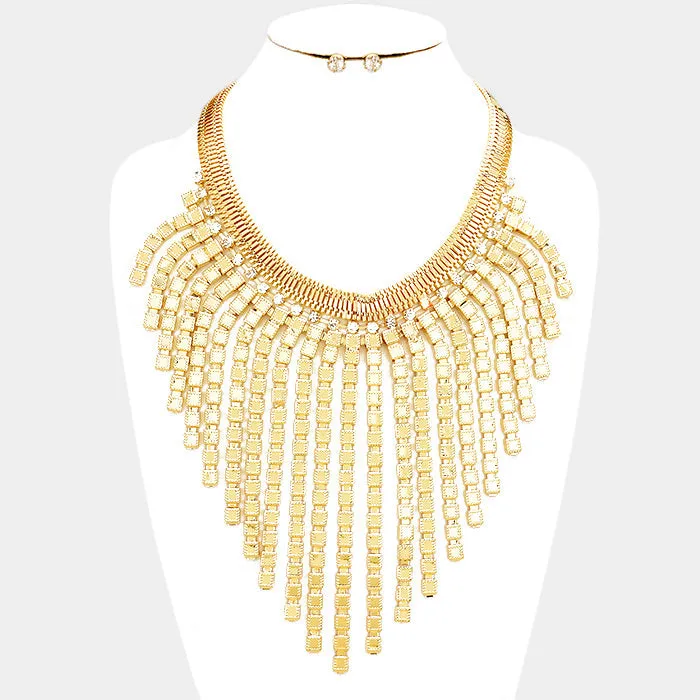 iLLASPARKZ Crystal Rhinestone Chain Fringe Bib Necklace