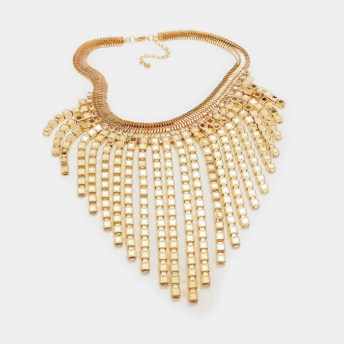 iLLASPARKZ Crystal Rhinestone Chain Fringe Bib Necklace