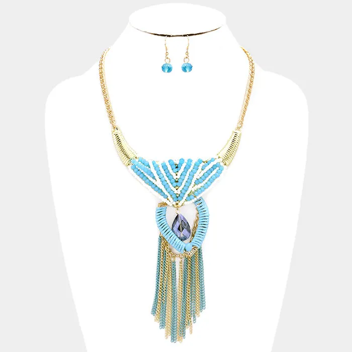 iLLASPARKZ Glass bead drop lacquered chain fringe necklace